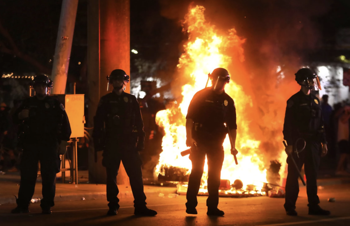 Scene from the Austin riots or I-35 shutdown